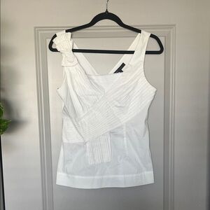 BCBGMaxAzria White Pleated Asymmetrical Top